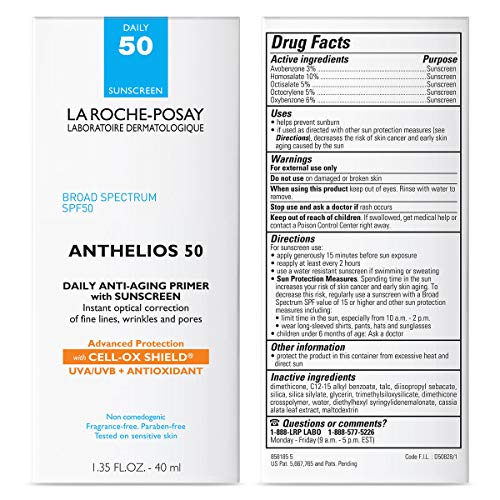 La Roche-Posay Anthelios Anti-Aging Primer with Sunscreen, 50 SPF, Blurs Fine Lines and Wrinkles with Daily Sun Protection, 1.35 Fl Oz (Pack of 1)