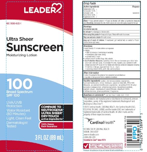 Leader Travel Sunscreen SPF 100+ - Water-Resistant, Dry-Touch Lotion, 3 oz (Variation 1)