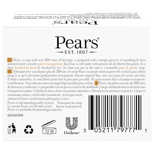 PEARS Soap, Face & Body Soap, Amber – Pure & Gentle Transparent Bar Soap, Moisturizing Glycerin Soap with Natural Oils for Pampered, Glowing Skin, 3.53 Oz (Pack of 2)