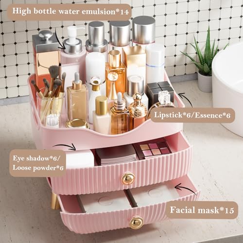 Makeup Organizer Countertop with Drawers, Large Capacity Cosmetics Storage Box