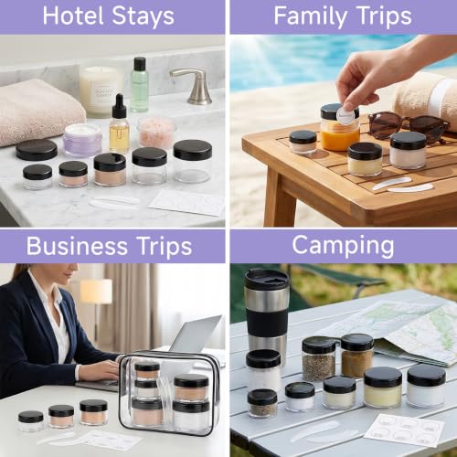 Black 10g Travel Container Set - Small Cosmetic Jars with Lids, Sample Storage