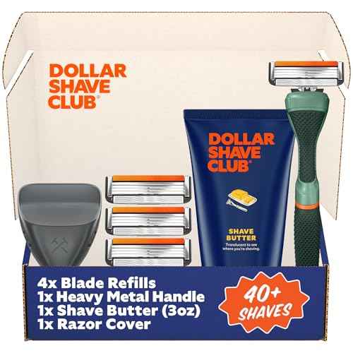 Dollar Shave Club | The Member Exclusive Shave Set | 4 Swift Rinse Refill Cartridges, 1 Handle (Green), 1 Shave Butter 3 ounce, 1 Razor Cover, Razors for Men