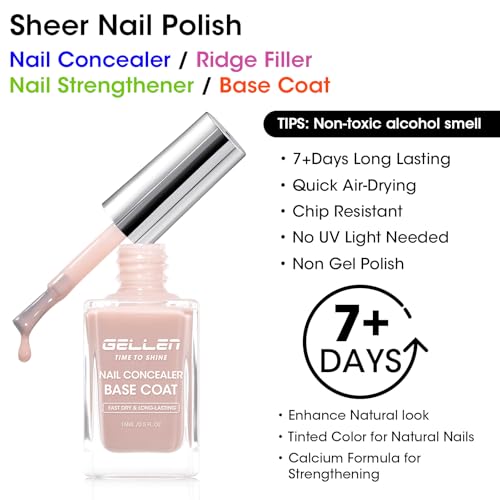 GELLEN 4-in-1 Nail Concealer & Ridge Filler Base Coat - Air Dry Nude Polish