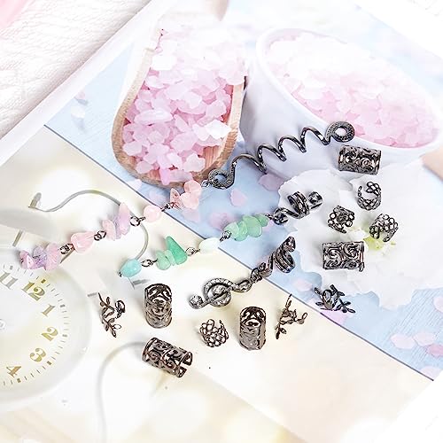 hoyuwak 40Pcs Hair Jewelry for Braids Loc Dreadlock Accessories Hair Beads Clips Cuffs Charms Rings for Women Grls Rave Punk Hairstyle Decoration, Black