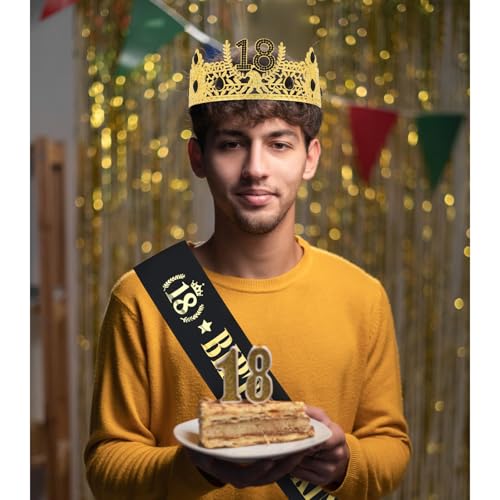 CIEHER Birthday King Crown & Birthday King Sash for Men Boys (18th Birthday)