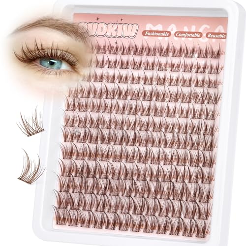 Brown Lash Clusters Wipsy Manga Lashes Clusters Natural Eyelash Clusters Dark Brown Lashes C Curl Cluster Eyelash Extensions Invisible Band False Eyelashes 10-16mm Cluster Lashes 144Pcs