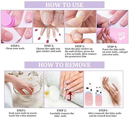 TMLECE TM Press on Nails 24 PCS Medium Ballet Fake Nails Glue on Nails for Women Girls Teens with Glue Sticker and Nails File, White Edge Glitter Rhinestone