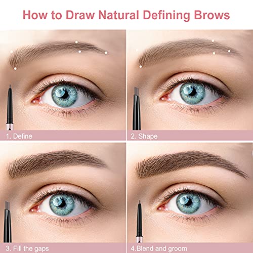 Eyebrow Pencil, Brow Pen Dual-ends Thick & Fine Tip Retractable Waterproof Long-lasting Natural Eye Brows Makeup with Eyebrow Trimmer (Light Brown)