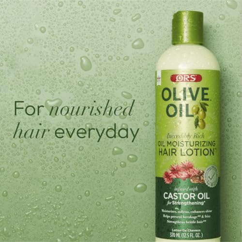 ORS Olive Oil Incredibly Rich Moisturizing Hair Lotion with Castor Oil for Strengthening 12.5 Ounces (Pack of 3)
