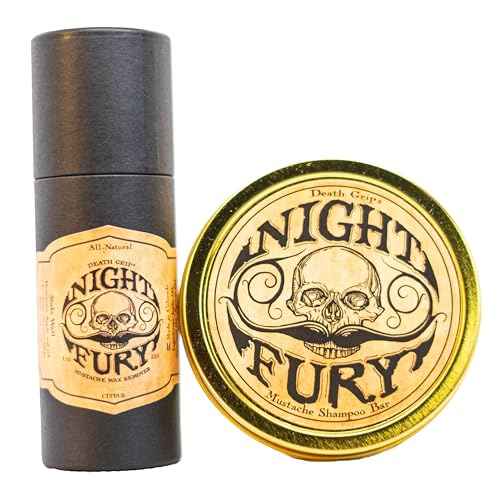 Night Fury Shampoo Bar and Night Fury Mustache Wax Remover Oil Set | 1 oz Amber Dropper Bottle | 4 oz Shampoo Bar