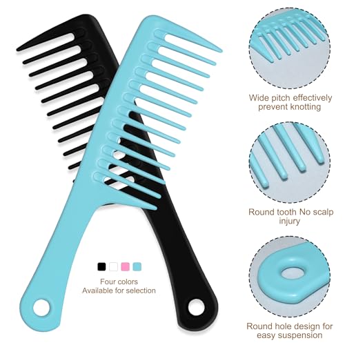 Blue Pink White Black 4PCS Wide Tooth Comb Set for Curly Wet & Long Hair