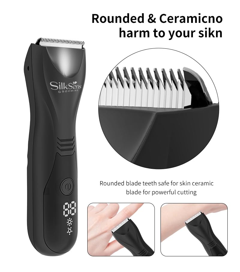 Body Trimmer and Men's Sensitive Area Razor from SilkSens with Charge Ratio Display and Luminous for Comfortable Use for Body Cleaning Waterproof