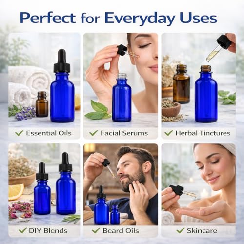 GreenHealth 2oz Cobalt Blue Glass Dropper Bottles Pack of 2