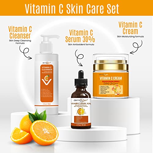 Vitamin C Complete Facial Care Kit - Organic Glowing Skin Anti-Aging, Rejuvenating, Boosting Collagen & Hydrating - Day & Night Brightening Skincare Gift Set