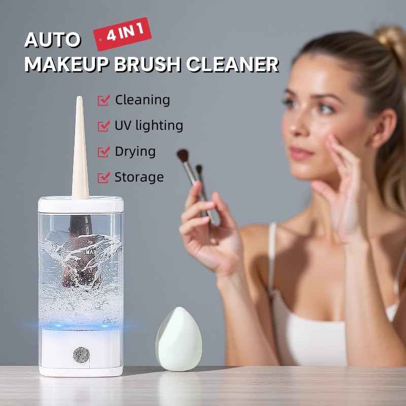 Electric Makeup Brush Cleaner and Dryer Machine with UV-C Light, 3-in-1 Automatic Brush Cleaning System for Deep Clean & Fast Drying, Quiet Design for Beauty Enthusiasts, Gift Giving, Home/Salon Use