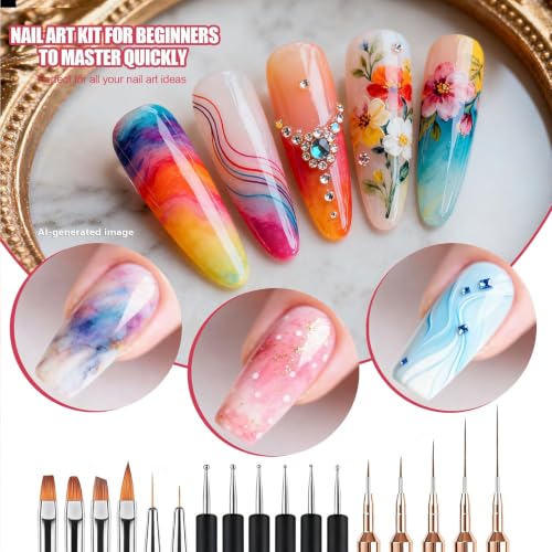 Artdone Nail Art Striping Tape Kit with Fine Liners & Brushes for Manicure
