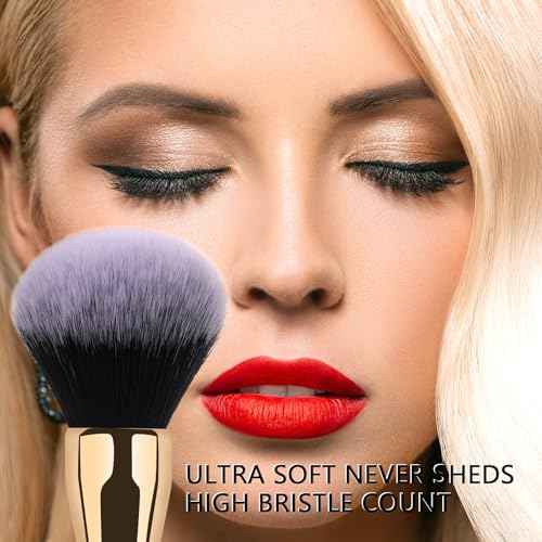 Powder Brush,Daubigny Large Powder Brush Flat Arched Premium Durable Kabuki Makeup Brush Perfect For Blending Liquid,Cream and Flawless Powder,Buffing, Blending,Concealer (Gold Black)