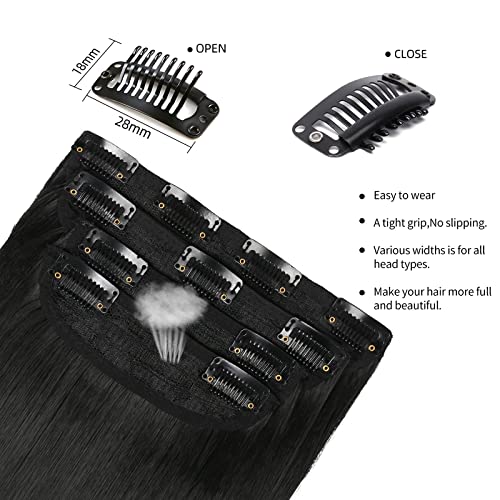 Clip-in Hair Extensions Straight 20" 4pc Black #1B