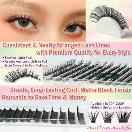 Cluster Lashes Extension Kit - 100P DIY Wispy with Bond & Remover
