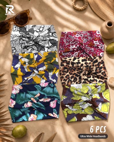 REOTECALL Extra Wide 7.08in Headbands 6-Pack Non-Slip Boho Twist Cross Hair Bands Yellow
