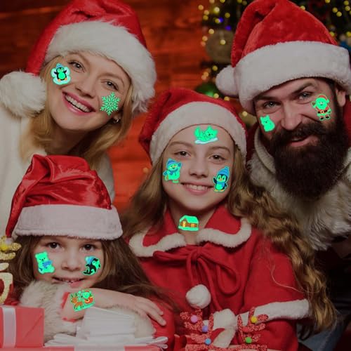 winthrop 120 Pcs Glow in The Dark Polar Animal Tattoos for Kids, 60 Luminous Winter Designs, Non-Toxic Waterproof Christmas Tattoos, Individually Wrapped Stocking Stuffers & Party Favors