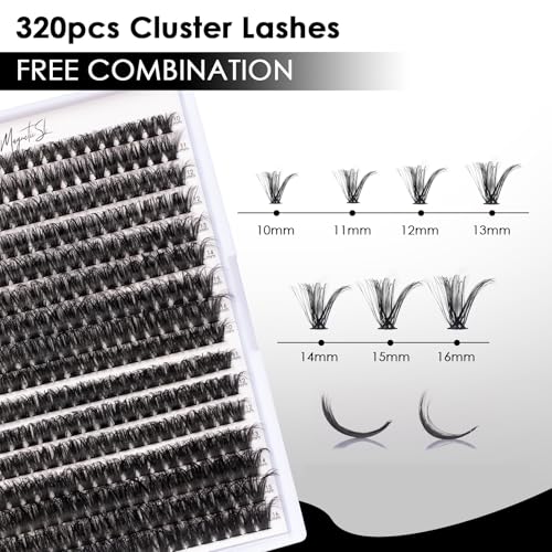 DIY Eyelash Extension Kit - 320pcs Cluster Lashes 10-16mm