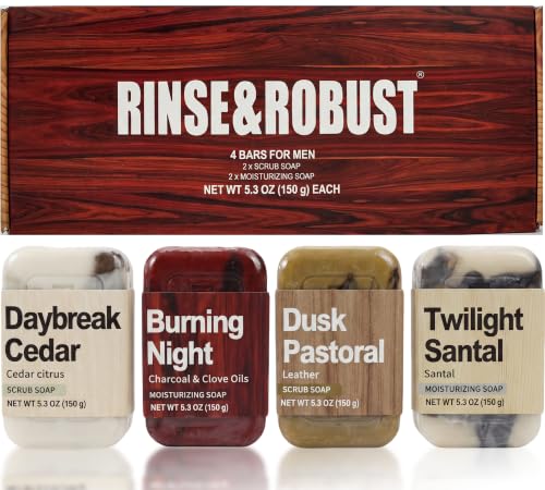 Assorted Rinse & Robust Men’s 4-in-1 Exfoliating & Moisturizing Bar Soap Set - Gift for Dad & Men