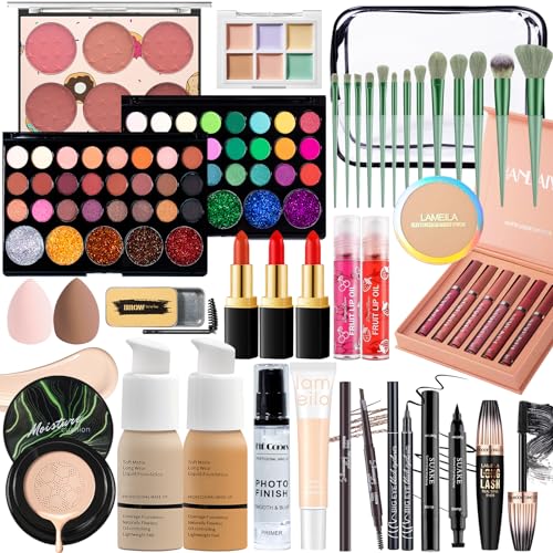 YBUETE Makeup Set All in One Makeup Set for Women Girls Teens Full Kit, Makeup Gift Set for Beginners and Professionals Include Eyeshadow Palettes, Foundation, CC Cream, Liquid Lipsticks Set
