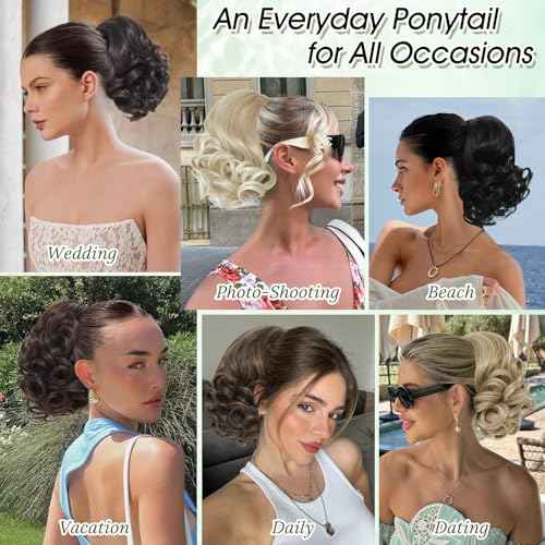 Ponytail Extension,10" Claw Clip in Ponytail Extensions Short Curly Ponytail Hairpiece for Women Fluffy Natural Synthetic Pony Tails for Daily Use(Dark Brown)