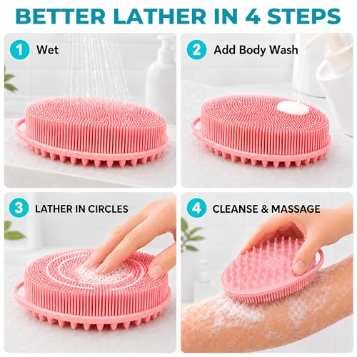2-Pack Silicone Body Scrubber with Scalp Massager Brush