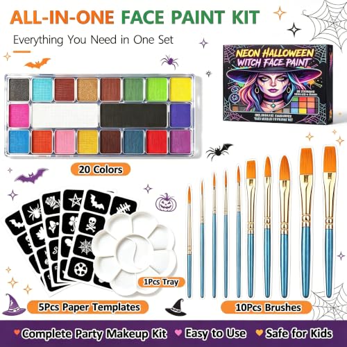 Face Paint Kit - 20 Colors Water Based for Kids & Adults