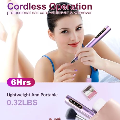 Professional Electric Nail Drill Kit,30000RPM Alloy Electric Nail File for Acrylic Nails Gel Polishing Callus Remover,LED Display,12 in 1 Cordless Quiet Manicure Pedicure Kit for DIY,Home Salon Use