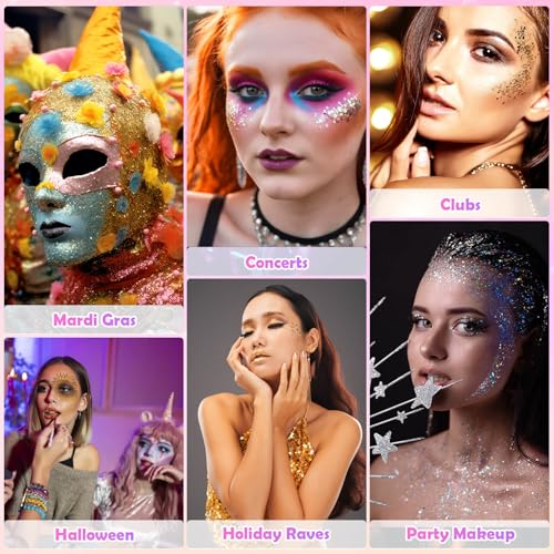 Flasoo 10 Color Body Glitter Gel Kit - Face Sparkle for Festivals