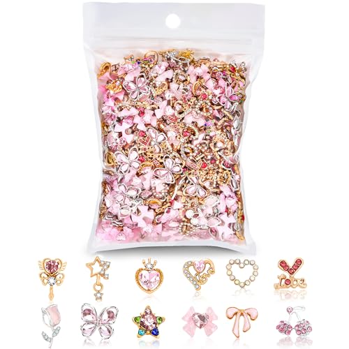 48PCS Nail Charms, Nail Rhinestones Kit with Nail Gems, 3D Nail Charms and Gems Charms for Nails, Nail Art Accessories Rhinestones