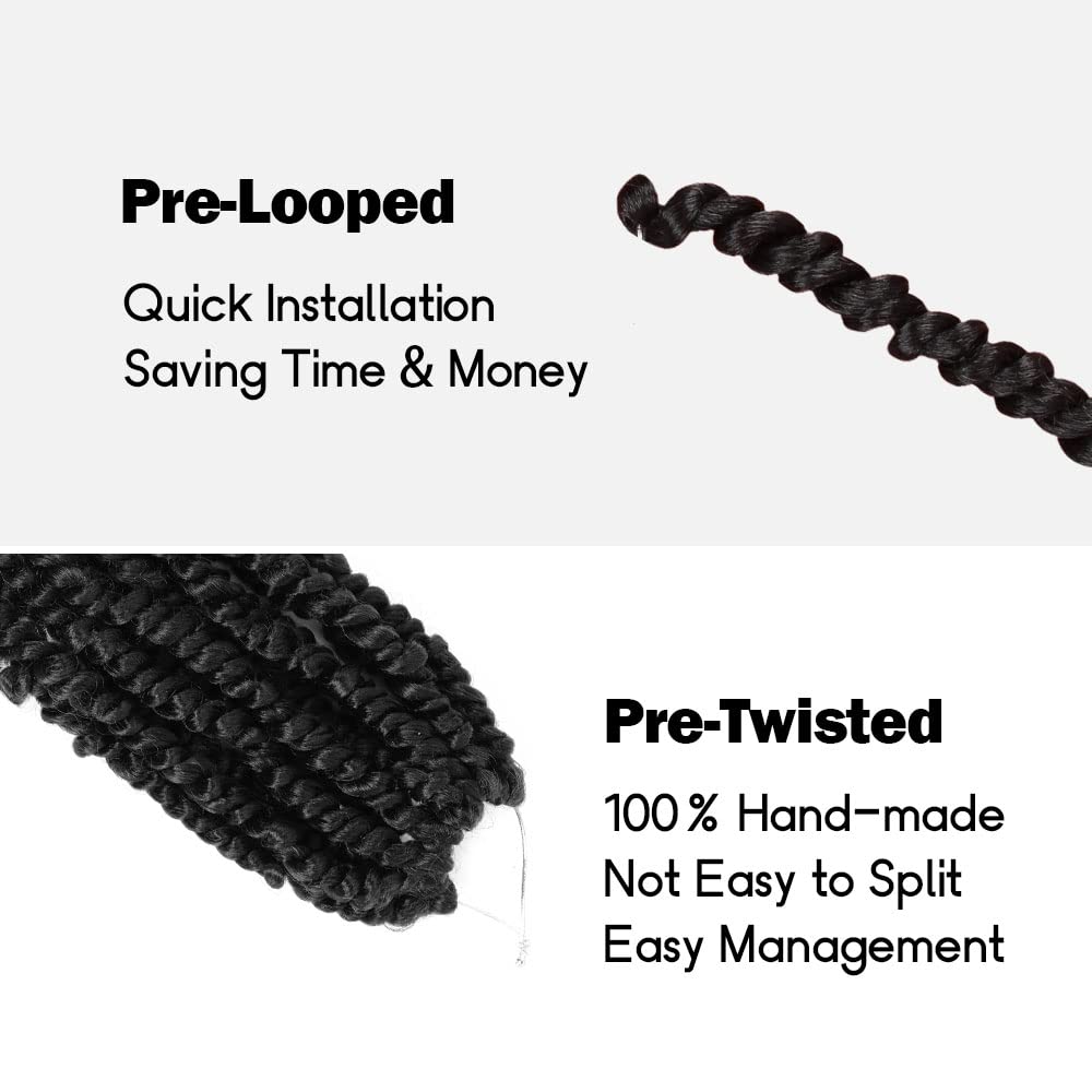 WUDAS Long Passion Twist Hair 22 Inch Pre-twisted Passion Twists Crochet Hair Off Black Pre-looped Synthetic Crochet Braids (7 Packs,2#)