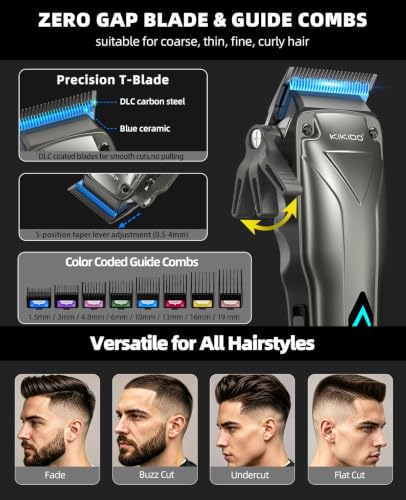KIKIDO Cordless Professional Hair Clippers Kit with 3 Batteries & Accessories