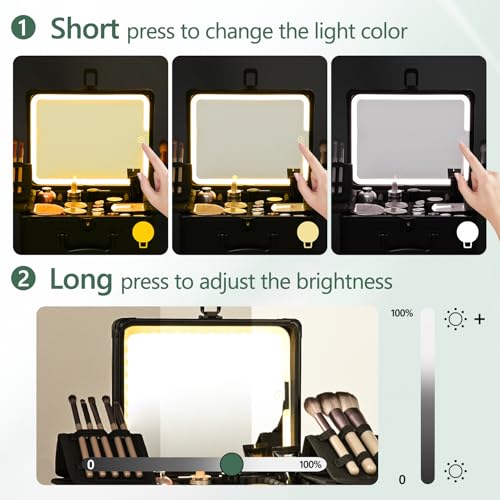 Makeup Case with Lighted Mirror & Brush Holders