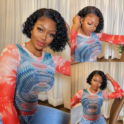 Short Curly Pixie Cut Wig - 10 Inch Human Hair Lace Front for Women