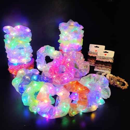 Light Up Scrunchies Hair Tie, LED Scrunchy Hair Elastic for Women & Girls, Glow in the Dark Party Supplies Party Favor Festival Rave Accessories for Neon Glow Party