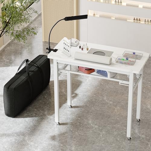 Portable Foldable Manicure Table with Dust Collector & LED Lamp