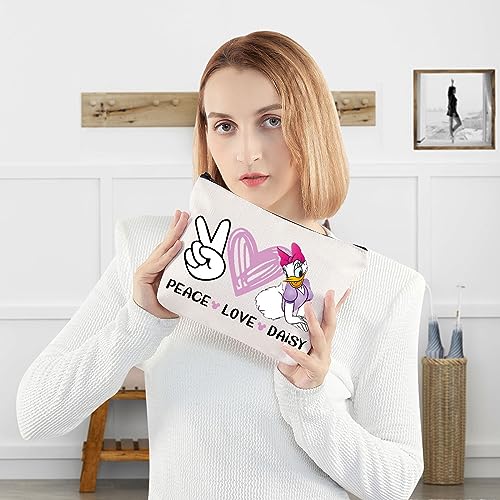 WZMPA Daisy Cosmetic Bag Duck Lover Gifts Peace Love Daisy Makeup Zipper Pouch Bag Cartoon Merchandise (Love Daisy)