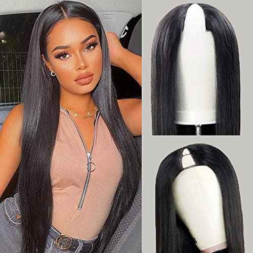 CHEETAHBEAUTY V Part Wigs Human Hair 16 Inch No Leave Out Lace Front Wigs Upgrade U Part Wigs Brazilian Virgin Straight Human Hair Wigs for Women 180% Density Natural Color