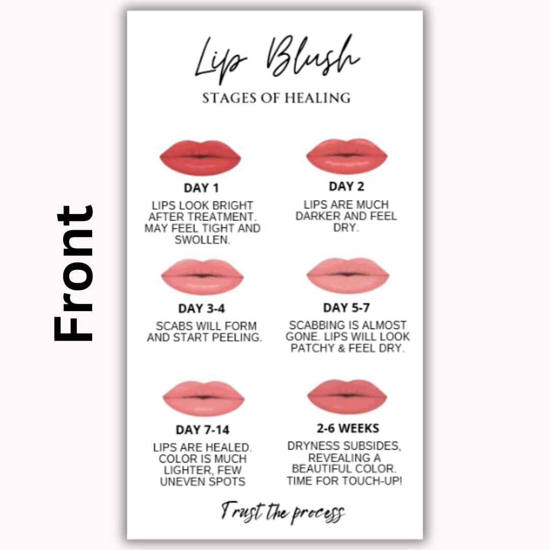 Lip Blush Aftercare Instruction Cards | 50 pack 2 x 3.5 Inch business card size | Lip Blush Permanent Makeup Tattoo Aftercare