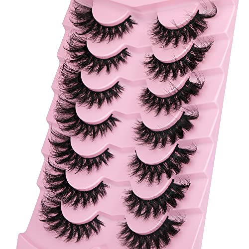 JIMIRE Faux Mink Cat Eye Lashes - 17MM Fluffy Fox Eye (7 Pairs)