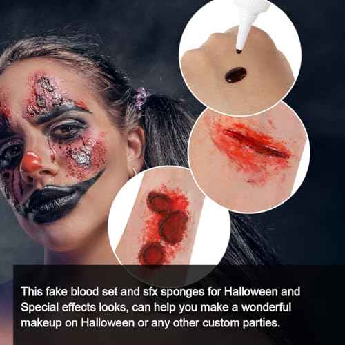 Bowitzki Halloween Makeup Special Effects Oil Face Body Paint Fake Blood Scar Wax Charred Ash Powder with Sponges Brush Halloween Party SFX Cosplay