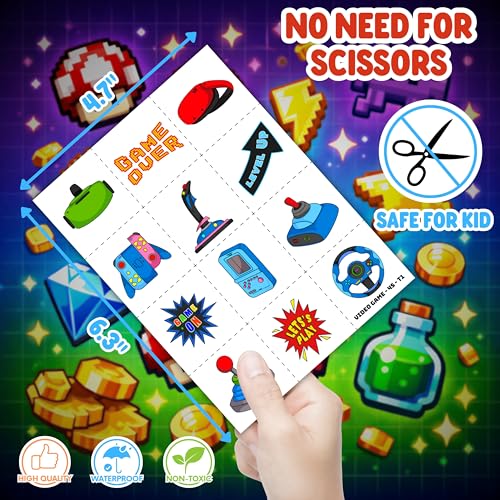 Cherisnowy 72PC Video Game Party Favors - 48 Tattoos & 24 Slap Bracelets