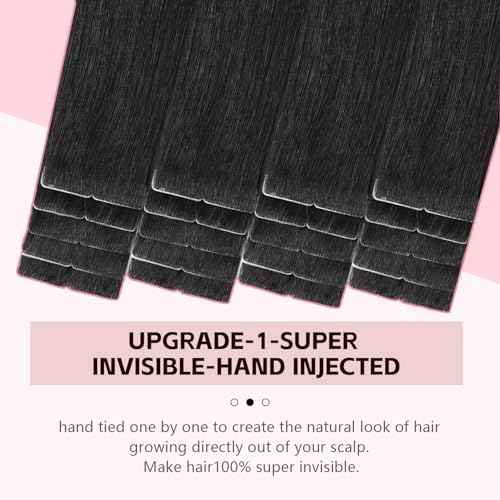 Invisible Tape in Hair Extensions Real Human Hair Pro3.0#1B Natural Black 20pcs 30g 14inch Seamless Injected Hand-Tied Invisi Edge Tape ins Extensions 3rd-Generation£¨#1B-14inch£©