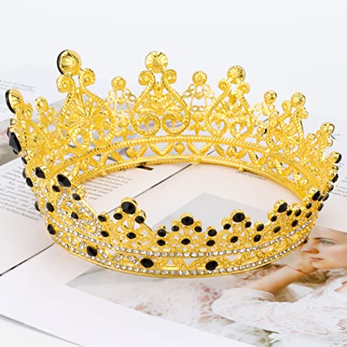 Aprince Gold Black Round Crystal Tiaras and Crowns for Women, Tiaras for Girls Rhinestones Wedding Headband Tiara for Women The Crowns for Women Birthday Crowns Queen Crown Hair Accessories