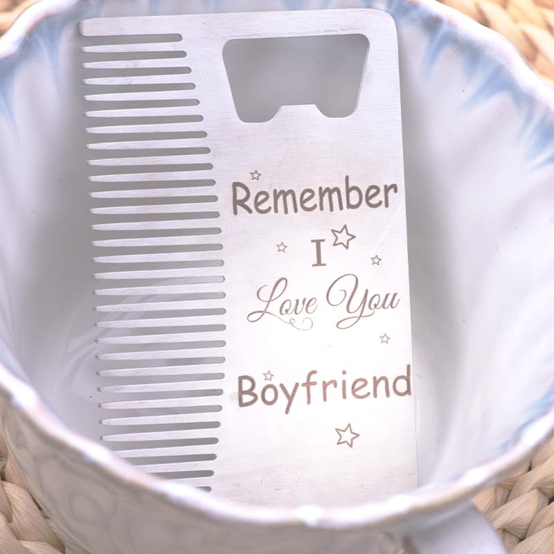 Boyfriend Birthday Christmas Gift for Boyfriend Fiance I Love You Gifts for Beloved Lovers Beard Comb for Beard Men Adults Fiance Remember I Love You Boyfriend Gift Bottle Opener for Men Male