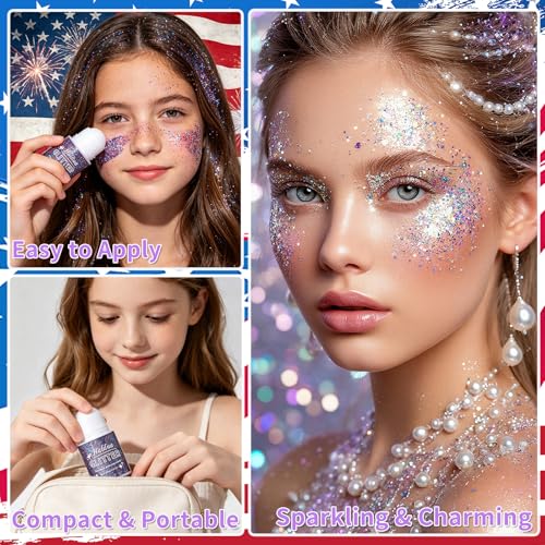 Patriotic Red White and Blue Body Glitter Gel for 4th of July